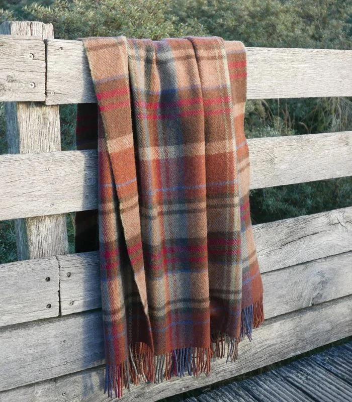 Plaid Pure Laine Ecossais Country Orange 136 X 180 cm