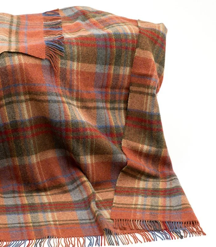 Plaid Pure Laine Ecossais Country Orange 136 X 180 cm