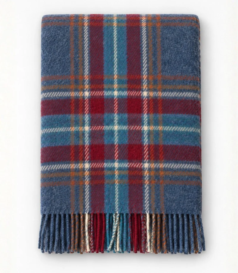 Plaid Pure Laine Ecossais Stewart Bleu 136 X 180 cm