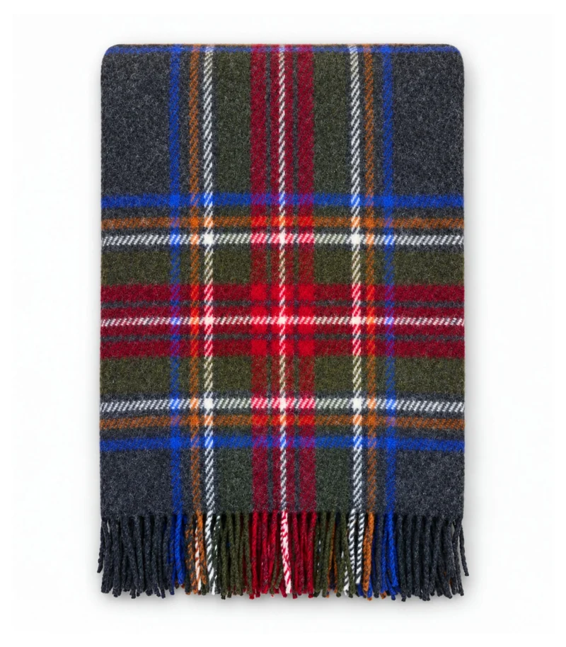 Plaid Pure Laine Ecossais Stewart Gris 136 X 180 cm