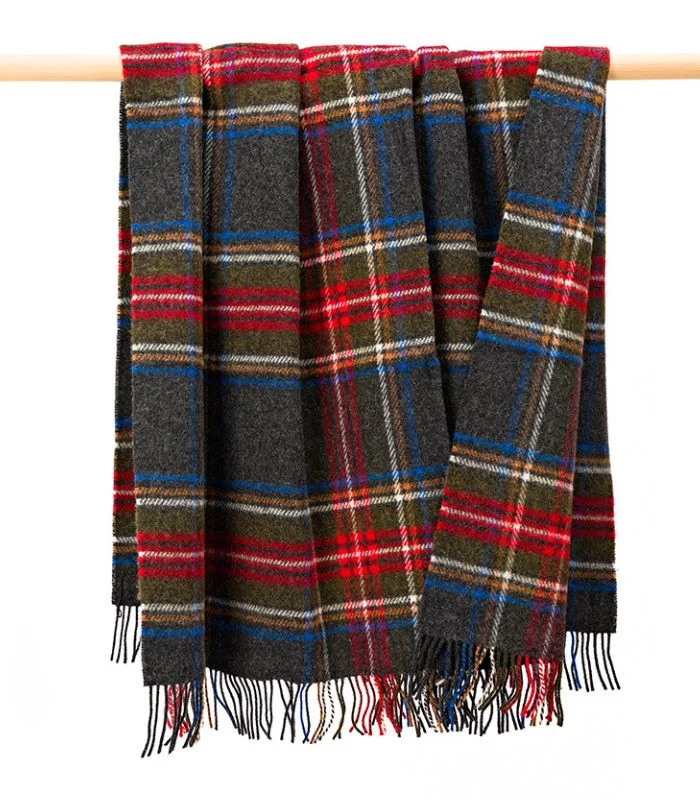 Plaid Pure Laine Ecossais Stewart Gris 136 X 180 cm