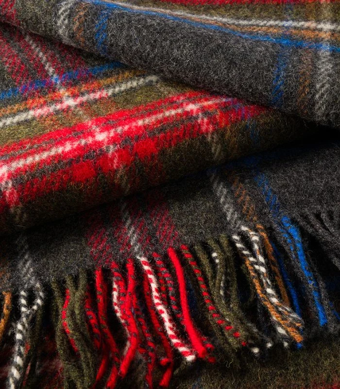 Plaid Pure Laine Ecossais Stewart Gris 136 X 180 cm