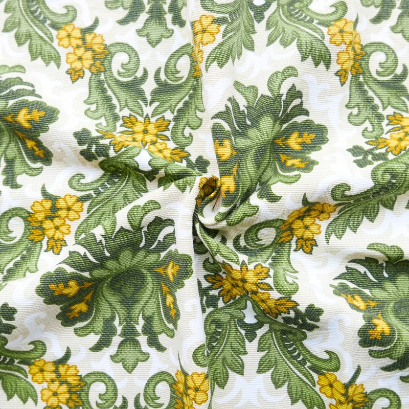 Tissu - Coton - Arabesques vertes et jaunes - 40 cm * 120 cm