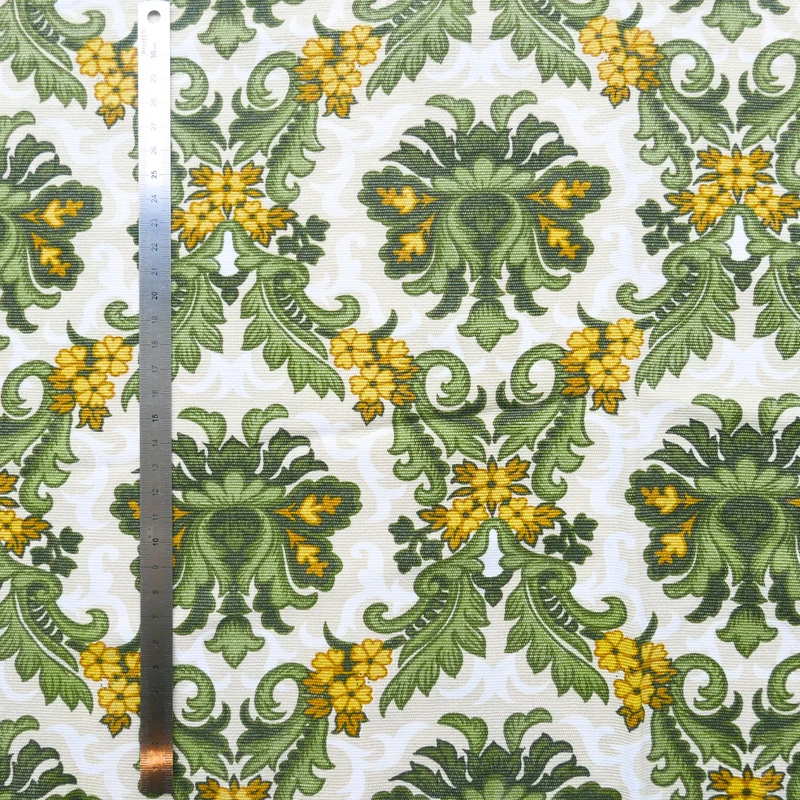 Tissu - Coton - Arabesques vertes et jaunes - 40 cm * 120 cm