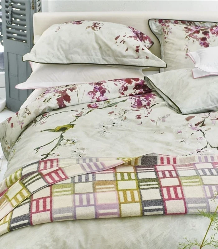 Plaid Laine Bainbridge Rose et Vert 140 X 185 cm