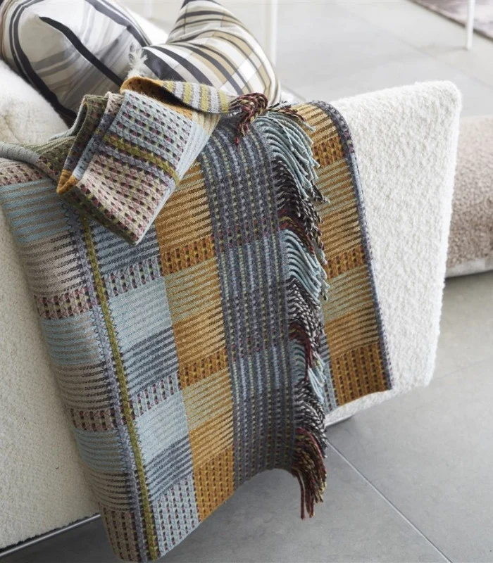 Plaid Laine Tasara Ocre et Vert 130 X 190 cm