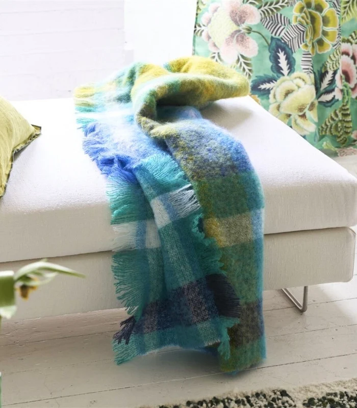 Plaid Mohair Fontaine Bleu et Jaune 130 X 190 cm