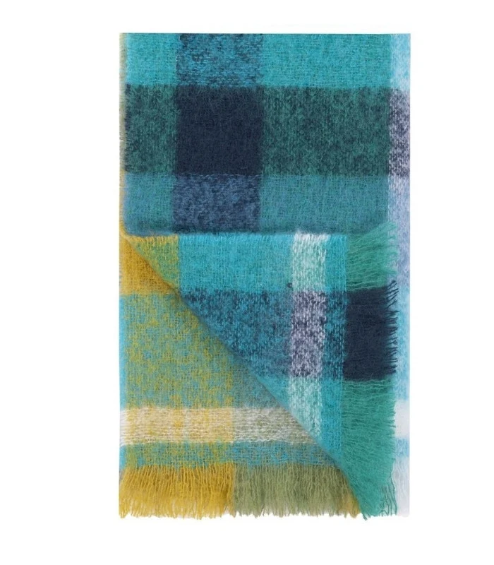 Plaid Mohair Fontaine Bleu et Jaune 130 X 190 cm