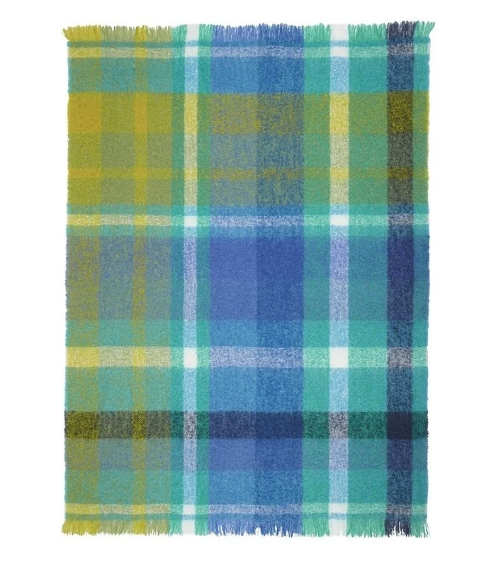 Plaid Mohair Fontaine Bleu et Jaune 130 X 190 cm