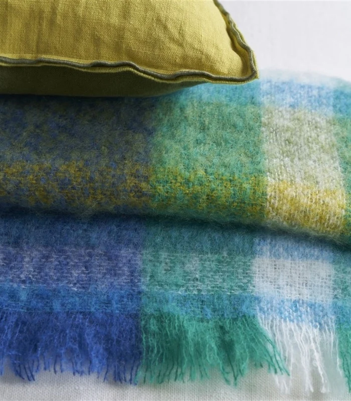 Plaid Mohair Fontaine Bleu et Jaune 130 X 190 cm