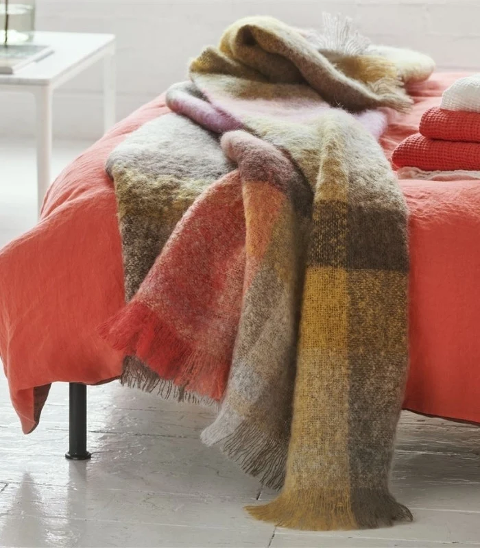 Plaid Mohair Fontaine Beige et Rose 130 X 190 cm