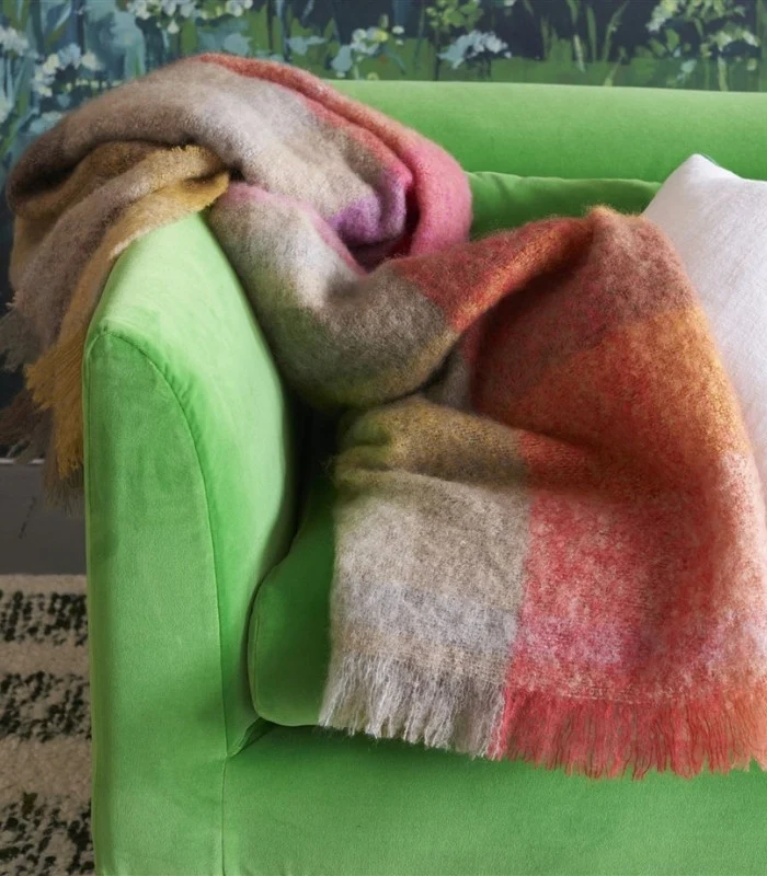 Plaid Mohair Fontaine Beige et Rose 130 X 190 cm