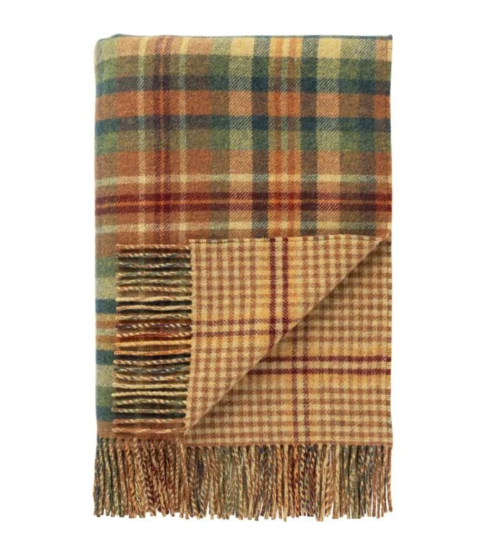 Plaid Laine Écossais Réversible Luxe Vert et Orange 140 X 190 cm