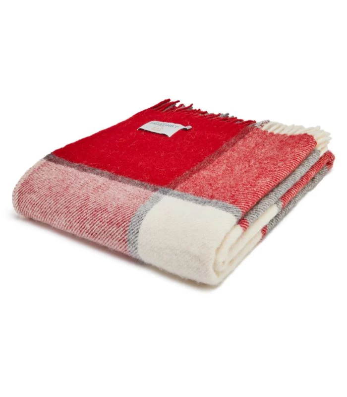 Plaid Laine Carreaux Rouge et Gris 150 X 183 cm