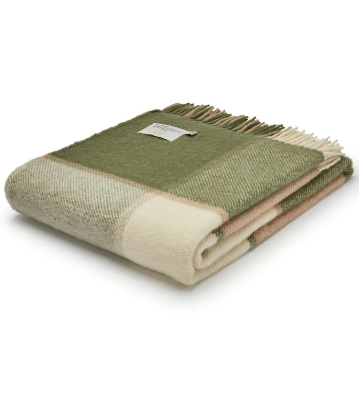 Plaid Laine Carreaux Vert et Beige 150 X 183 cm