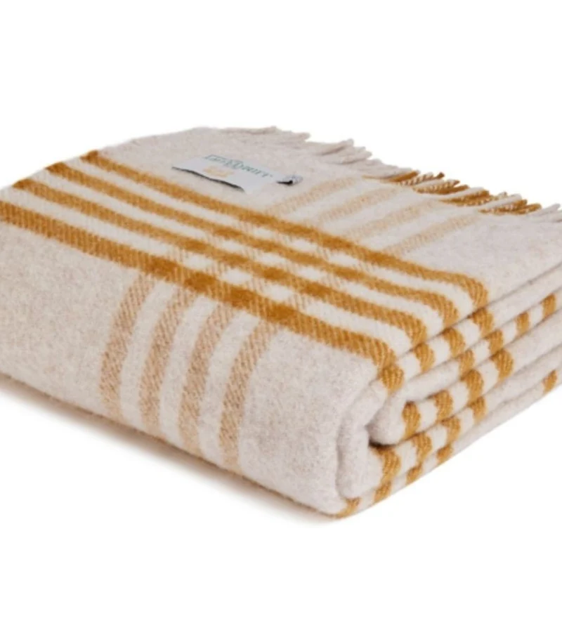 Plaid Laine Carreaux Moutarde et Beige 150 X 240cm - Collection Aspen