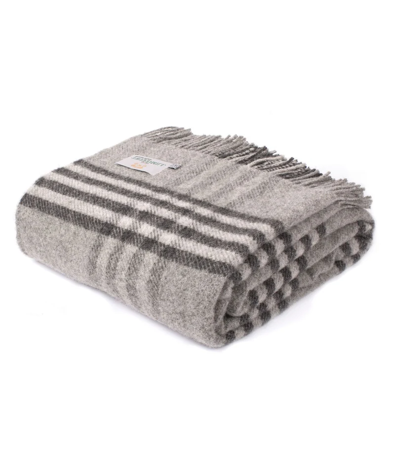 Plaid Laine Carreaux Gris 150 X 240cm - Collection Aspen