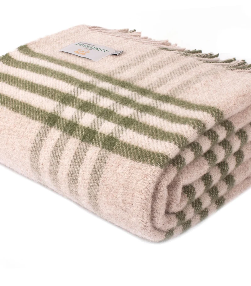 Plaid Laine Carreaux Vert et Beige 150 X 240cm - Collection Aspen