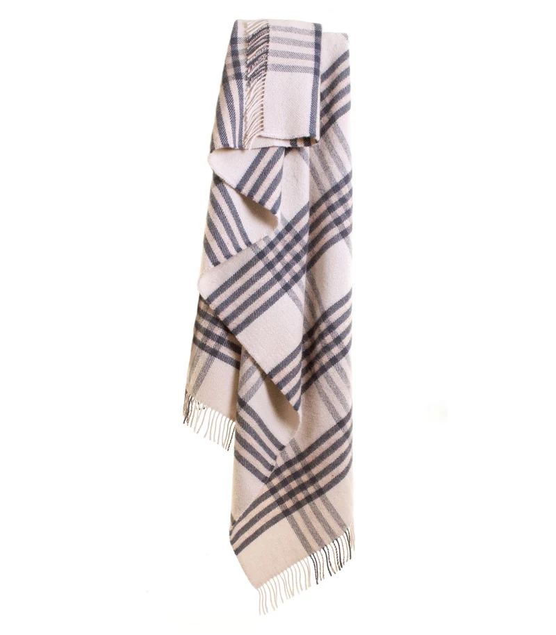 Plaid Laine Carreaux Bleu et Ecru 150 X 240cm - Collection Aspen