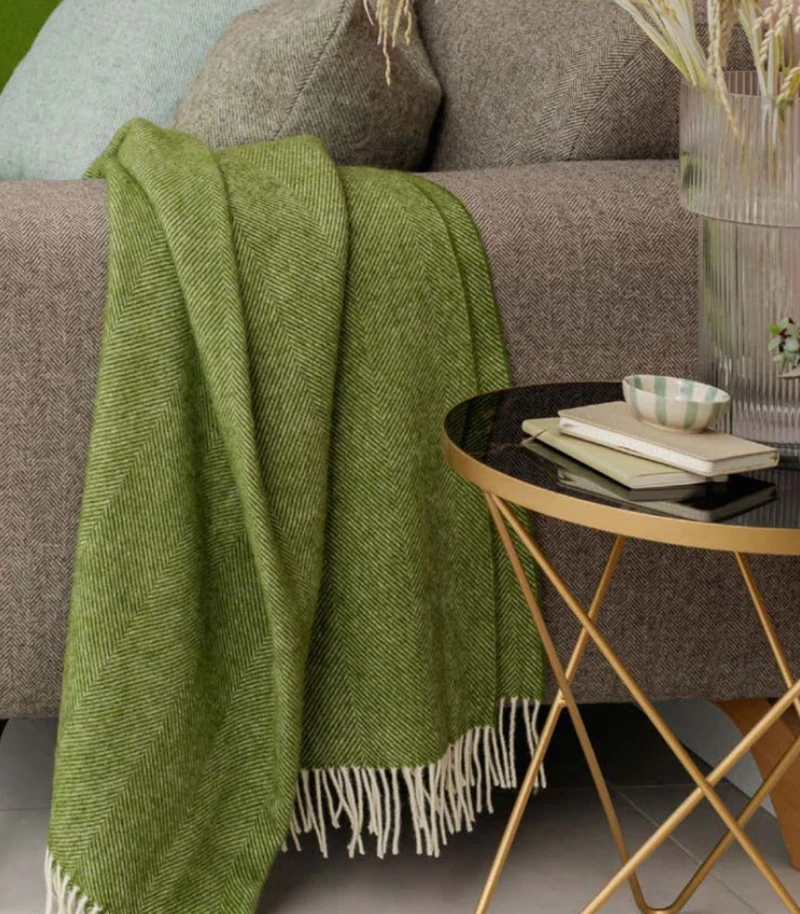 Plaid Laine Chevrons Vert 140 X 185 cm