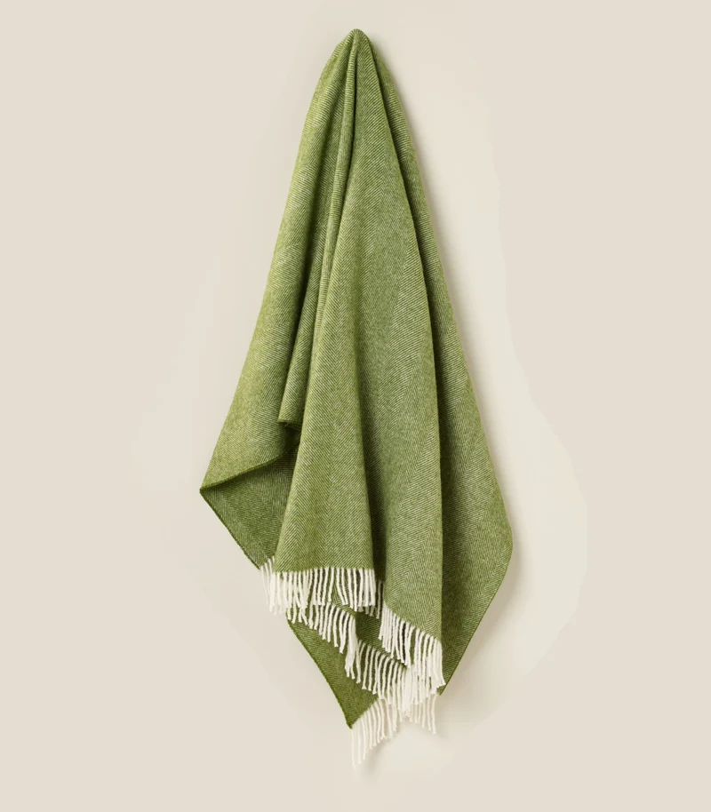 Plaid Laine Chevrons Vert 140 X 185 cm