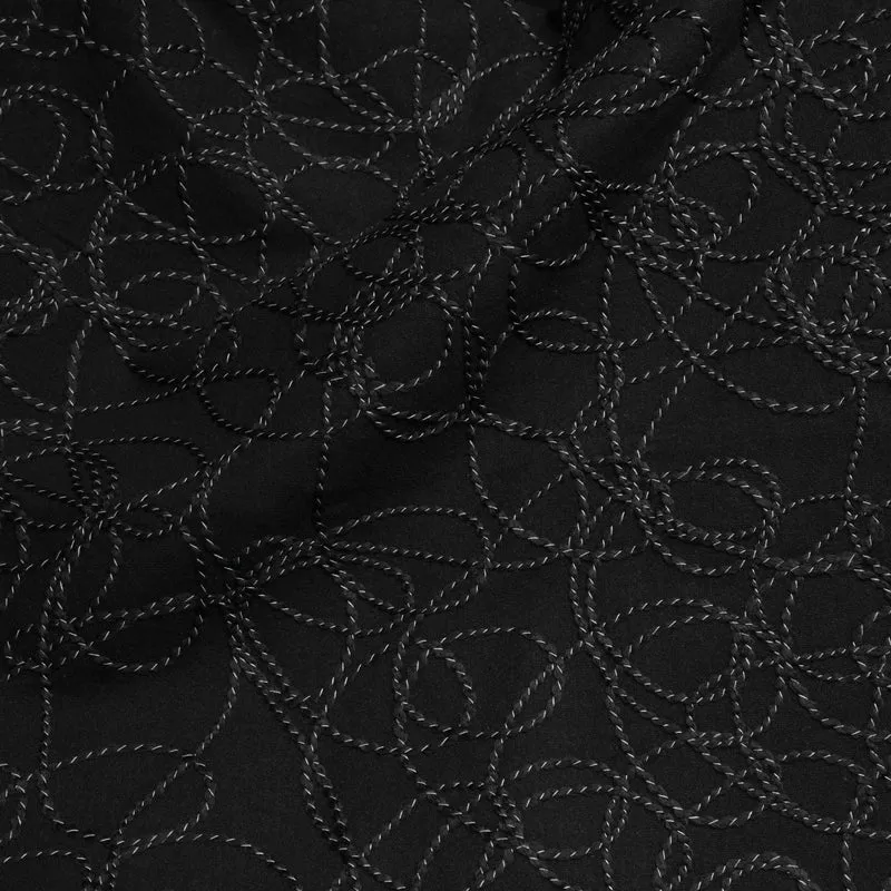 Tissu feutré texturé | Ornement en cordon en relief | Noir | Deadstock de designer