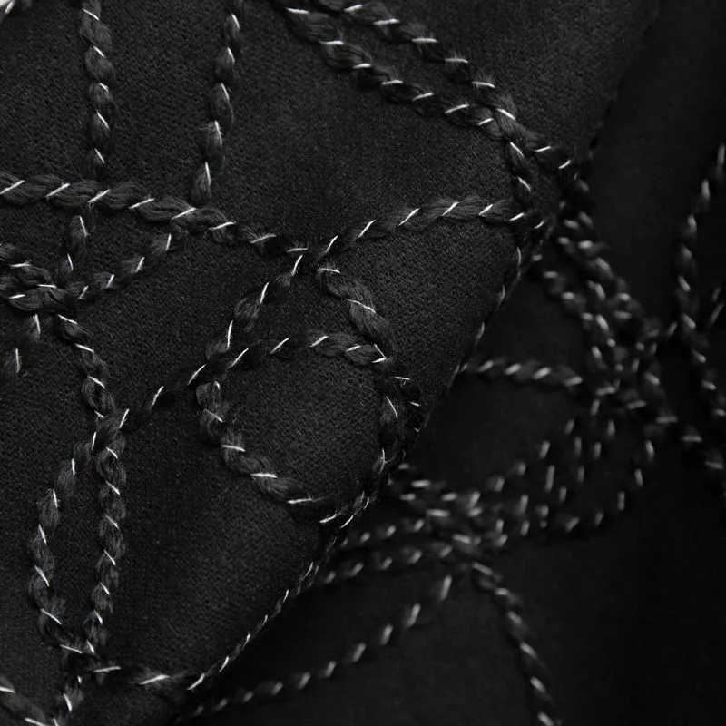 Tissu feutré texturé | Ornement en cordon en relief | Noir | Deadstock de designer