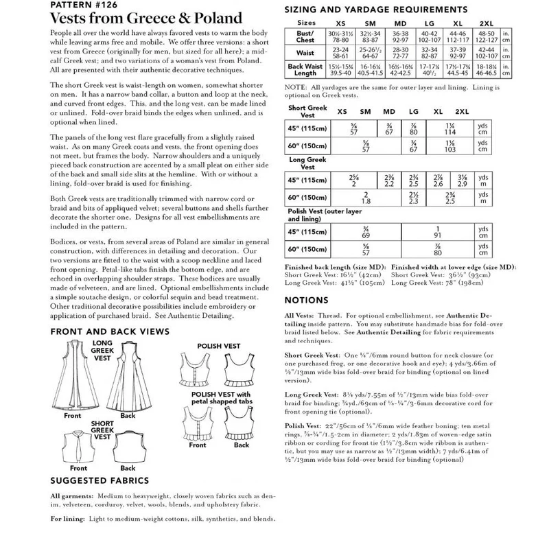 Patron de couture PDF | 126 gilets de Grèce et de Pologne | Folkwear | Unisexe