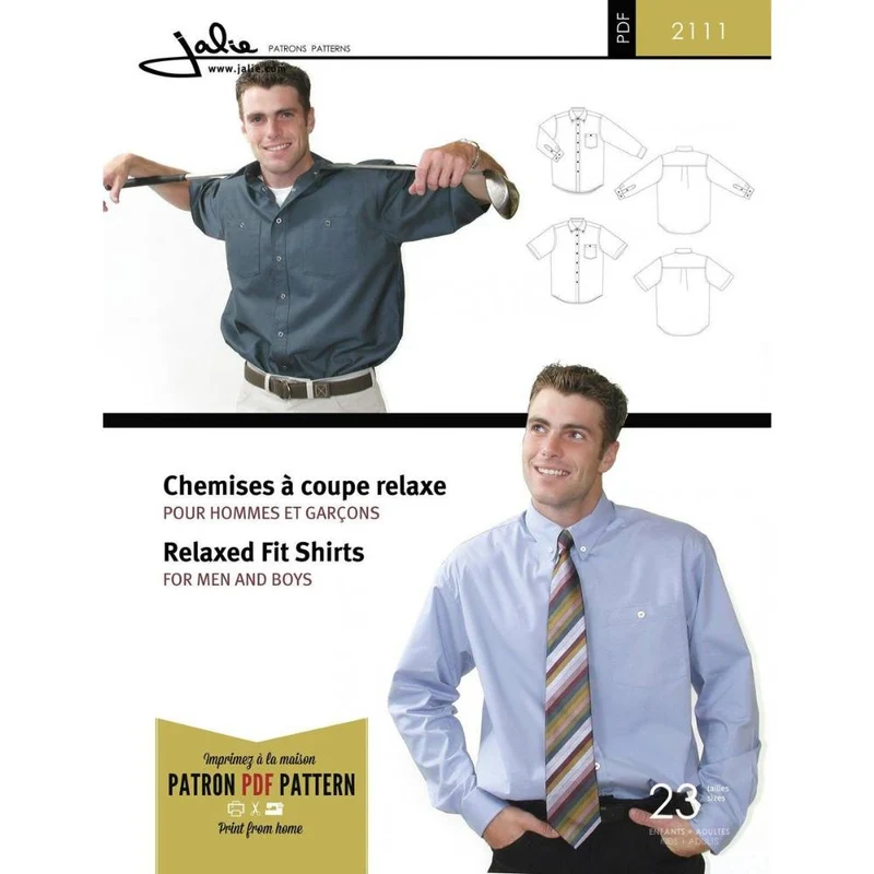 Patron de couture PDF | Chemise classique n° 2111 | Jalie | Hommes et garçons | Bilinguisme (EN / FR)