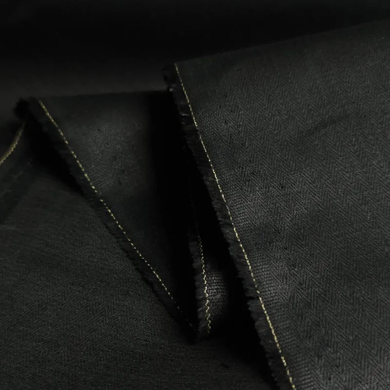 Tissu chevron déperlant en chanvre et coton biologique | Noir