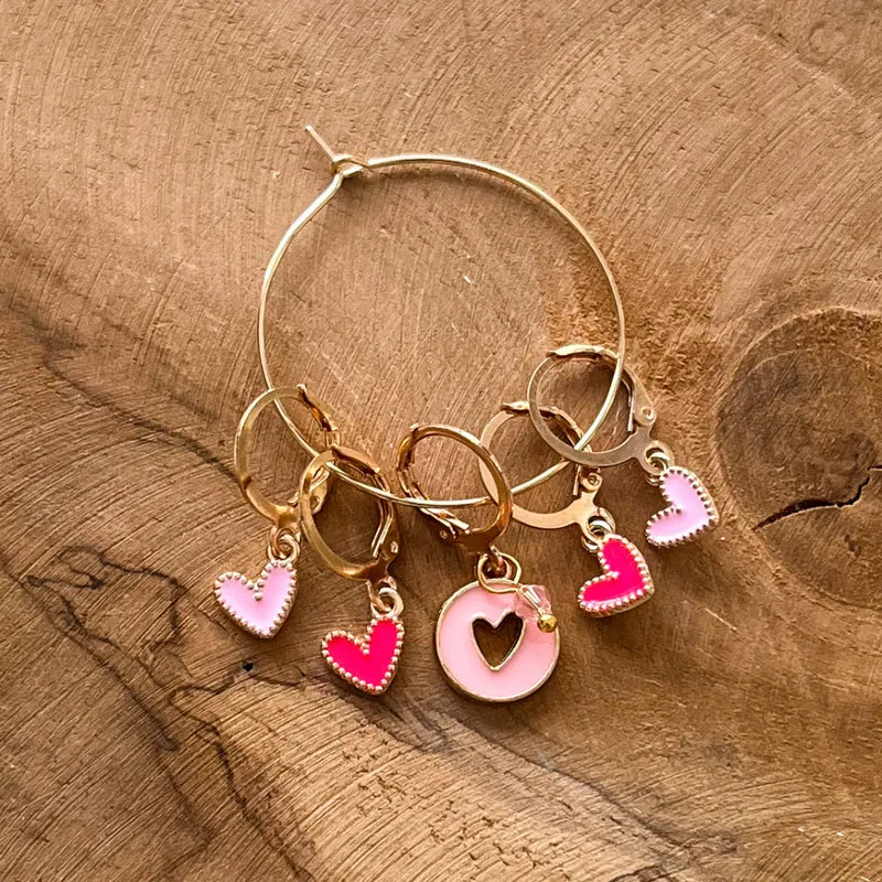 Anneaux marqueurs de maille - Lovely Hearts - Rose