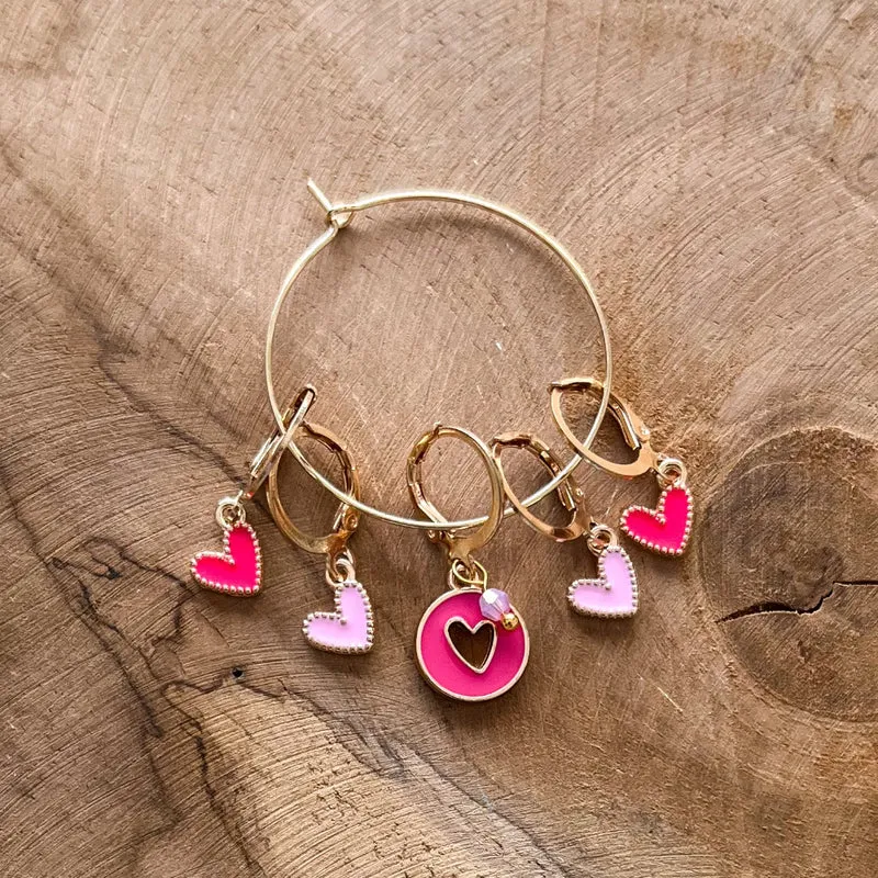 Anneaux marqueurs de maille - Lovely Hearts - Fushia