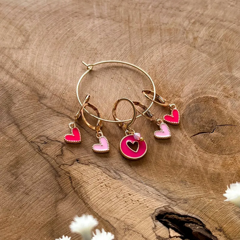 Anneaux marqueurs de maille - Lovely Hearts - Fushia
