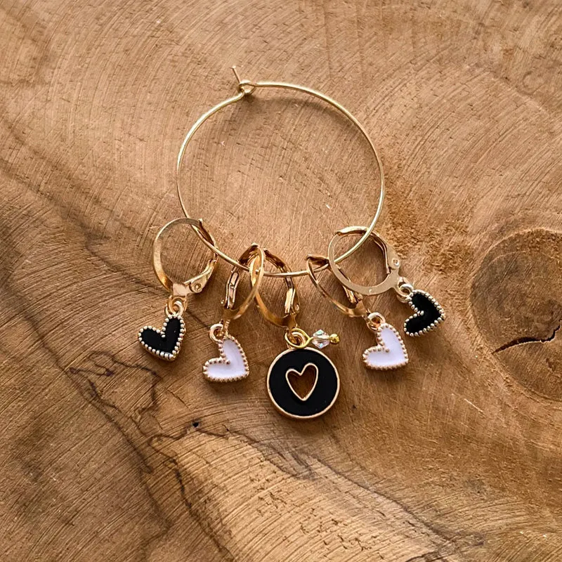 Anneaux marqueurs de maille - Lovely Hearts - Noir
