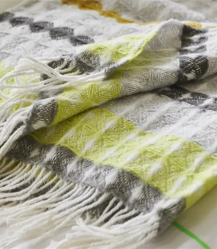 Plaid Laine Santerno Gris et Vert 130 X 190 cm