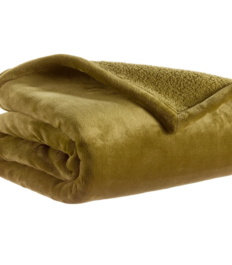 Plaid Cocooning Effet Mouton Vert Romarin - Choix de tailles