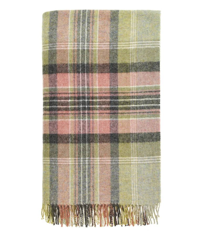 Plaid Laine Ecossais Kintyre Vert et Rose 140 X 185 cm