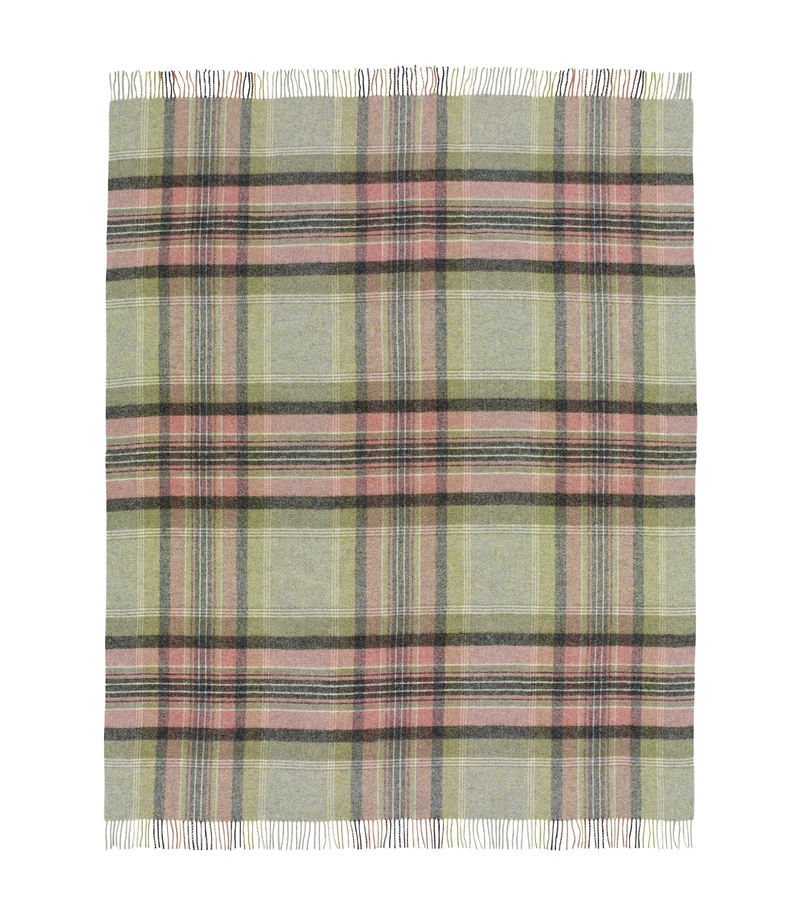 Plaid Laine Ecossais Kintyre Vert et Rose 140 X 185 cm