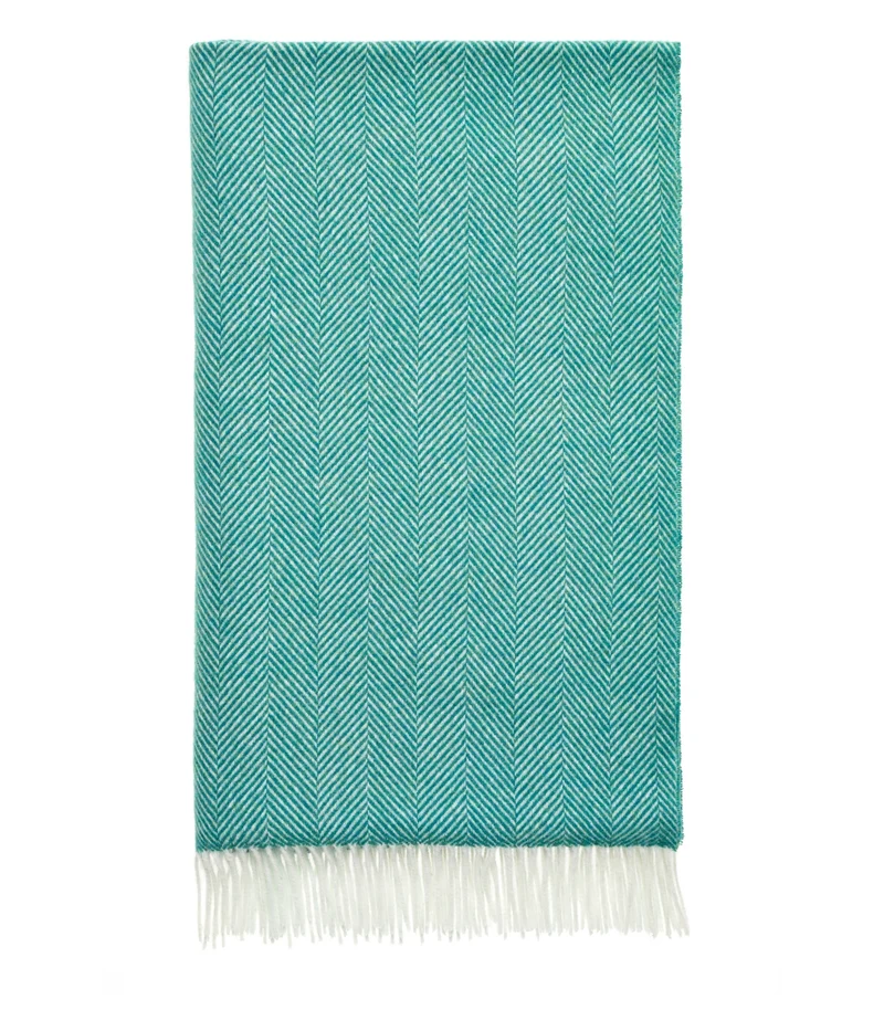 Plaid Laine Mérinos Chevrons Vert Jade 140 X 185 cm
