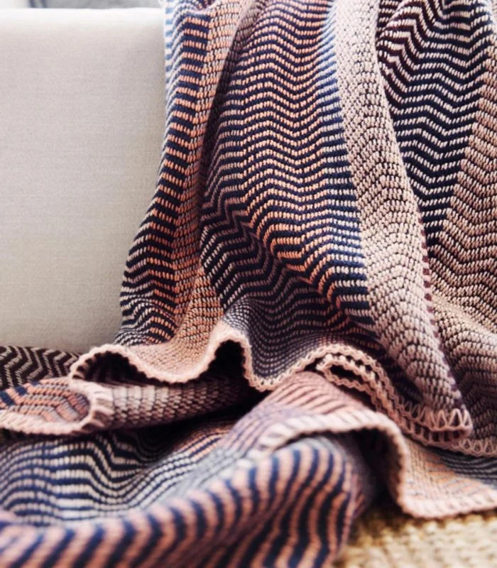 Plaid Pure Laine FRI Rose, Bleu et Brun 150 X 200 cm