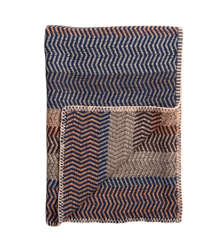 Plaid Pure Laine FRI Rose, Bleu et Brun 150 X 200 cm