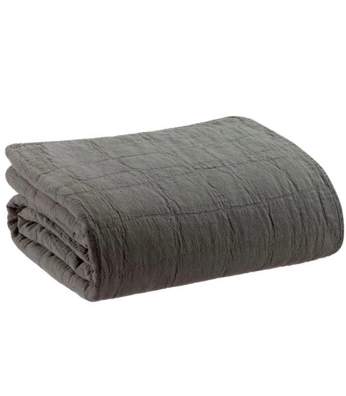 Jeté de canapé/ Couvre-lit 100% coton TITOU Gris Carbone - Choix de tailles