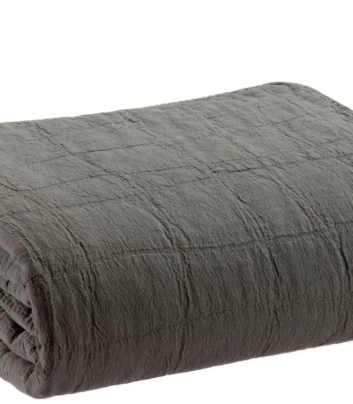 Jeté de canapé/ Couvre-lit 100% coton TITOU Gris Carbone - Choix de tailles