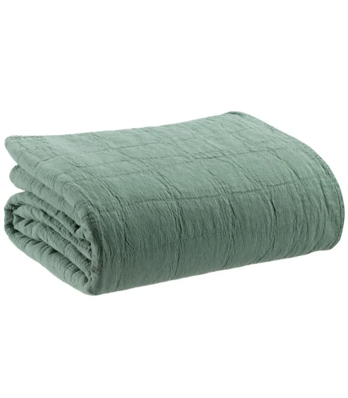Jeté de canapé/ Couvre-lit 100% coton TITOU Vert de Gris - Choix de tailles