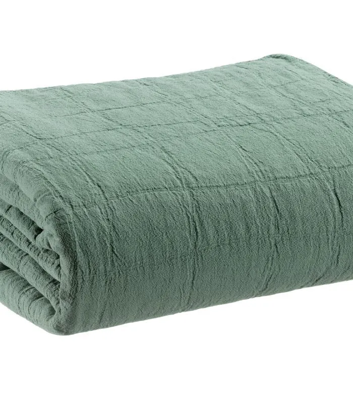 Jeté de canapé/ Couvre-lit 100% coton TITOU Vert de Gris - Choix de tailles