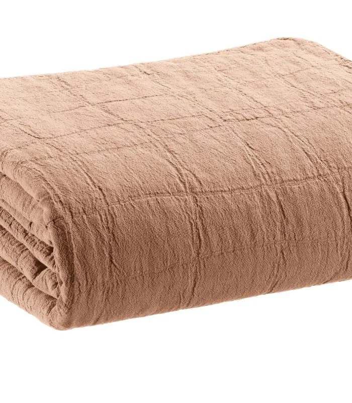 Jeté de canapé/ Couvre-lit 100% coton TITOU Rose Dragée - Choix de tailles