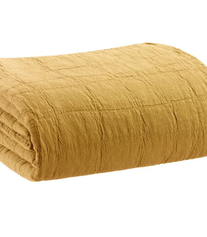Jeté de canapé/ Couvre-lit 100% coton TITOU Jaune Absynthe - Choix de tailles