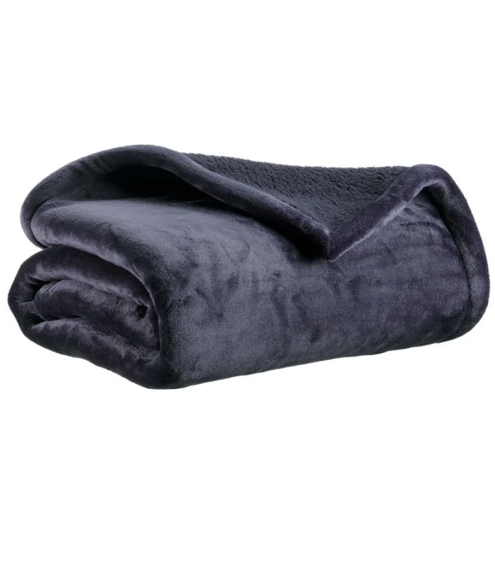 Plaid Cocooning Effet Mouton Bleu Marine - Choix de tailles