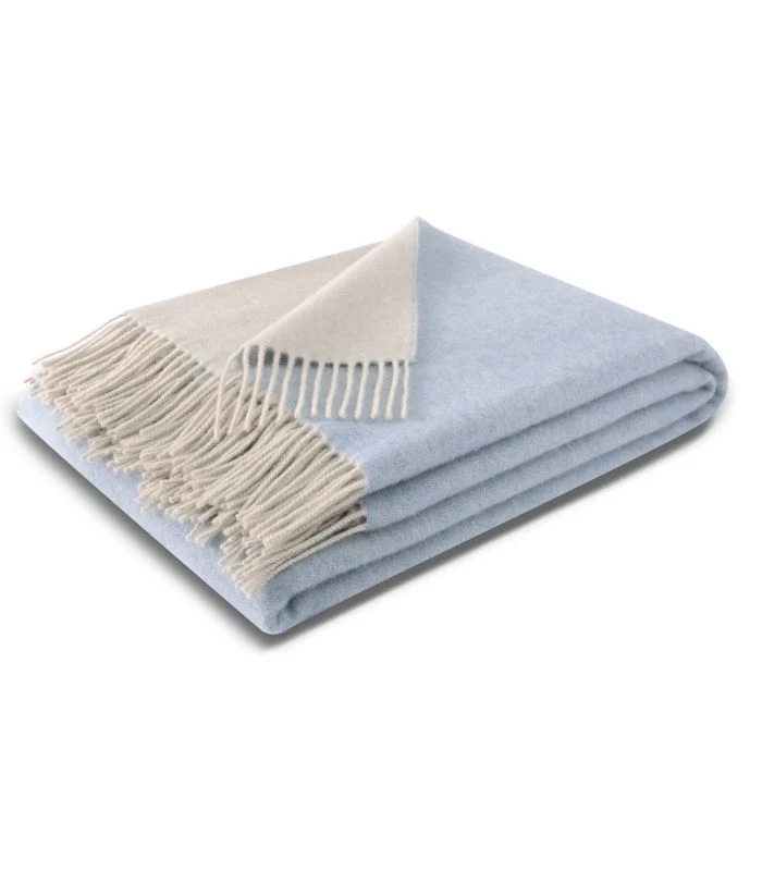 Plaid Cachemire et Laine Reversible Bleu Ciel et Ecru 150 X 200 cm - Collection VENICE