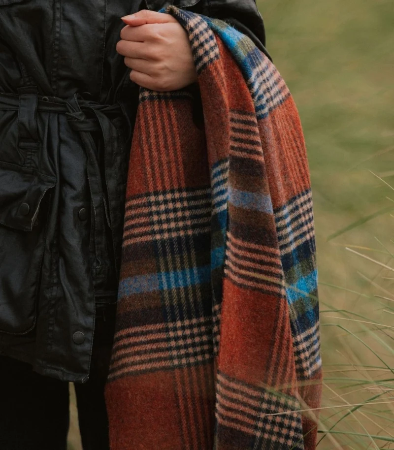 Plaid Laine Ecossais Orangé foncé et Bleu 140 X 185 cm